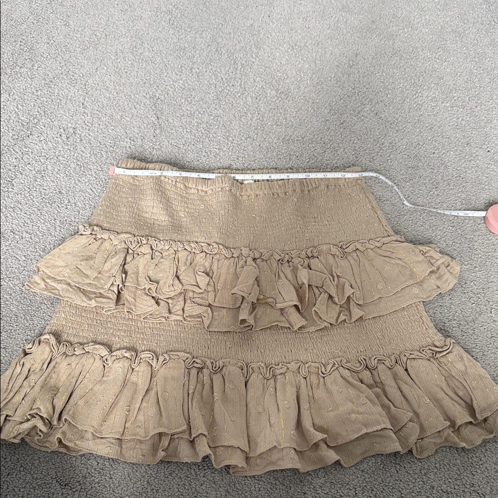 glam Beige Tiered Ruffle Mini Skirt